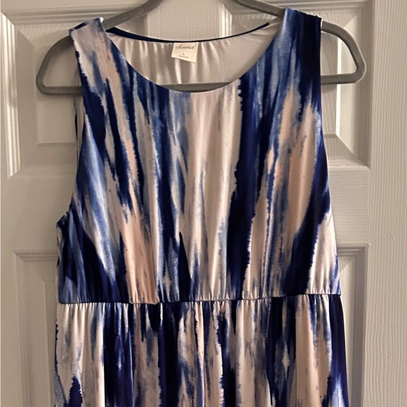 Soma Womens High Neck Maxi Dress Long & Lean Watercolor Blue White Size Large - Picture 2 of 8